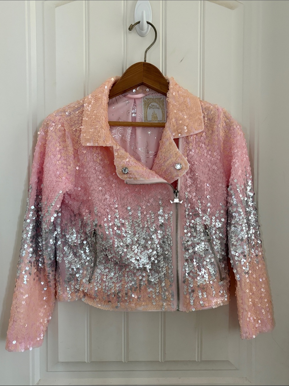 Disney Pink to Silver Ombre Sequin Moto Jacket